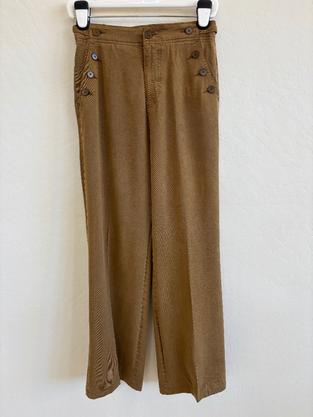Sundance Oaklee Easy Tencel Pants  Khaki Wide Leg Button Detail Size 2 - Picture 5 of 11